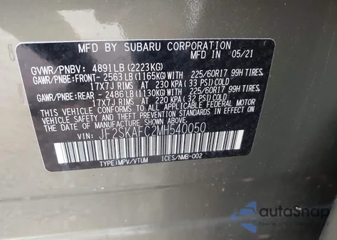 2021 Subaru Forester Premium from USA, damaged, VIN JF2SKAFC2MH540050